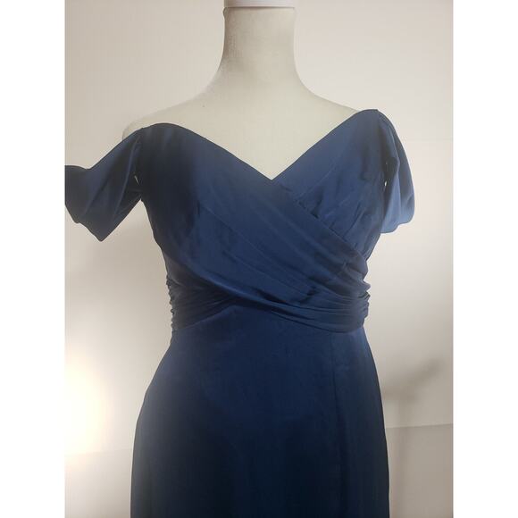 Vivian Diamond Atlantic Blue Flounce Sleeve Empire Waist Gown Slit Women's 4 - Picture 5 of 10